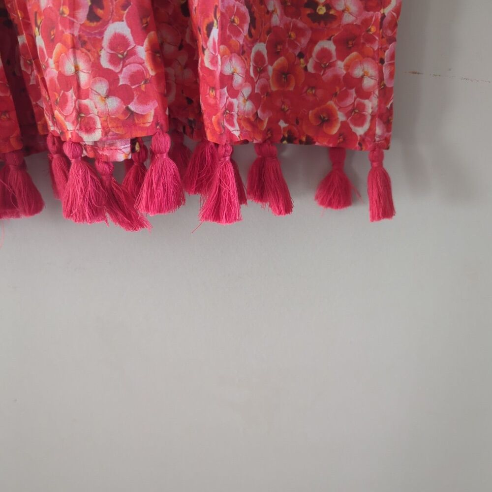Ro's Garden Seychelles Fringe Mini Babydoll Dress Red Floral Medium Feminine - Picture 6 of 9